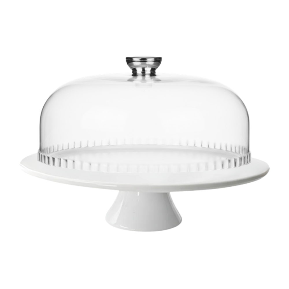 Porta Torta Pedestal de Cerámica con Tapa de Acrílico 23 cm