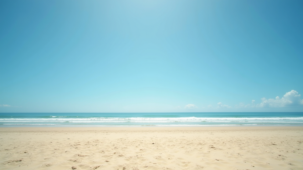 Wide angle view of Guaratuba beach with clear blue sky