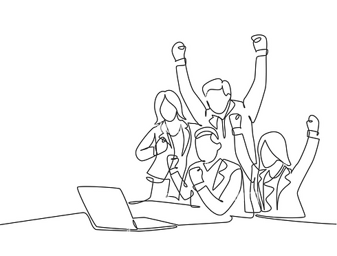 one-continuous-line-drawing-young-happy-male-start-up-ceo-and-his-subordinates-celebrating