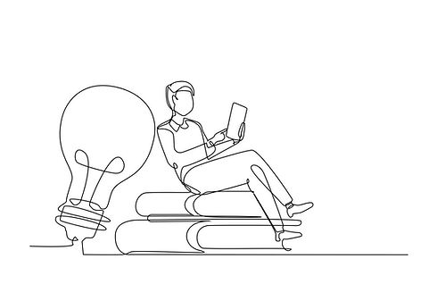 man-sitting-on-a-stack-of-book-while-reading-to-get-the-knowledge-and-idea-single-continuo