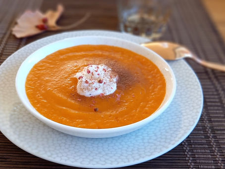 Velouté de courge, nuage et cacao