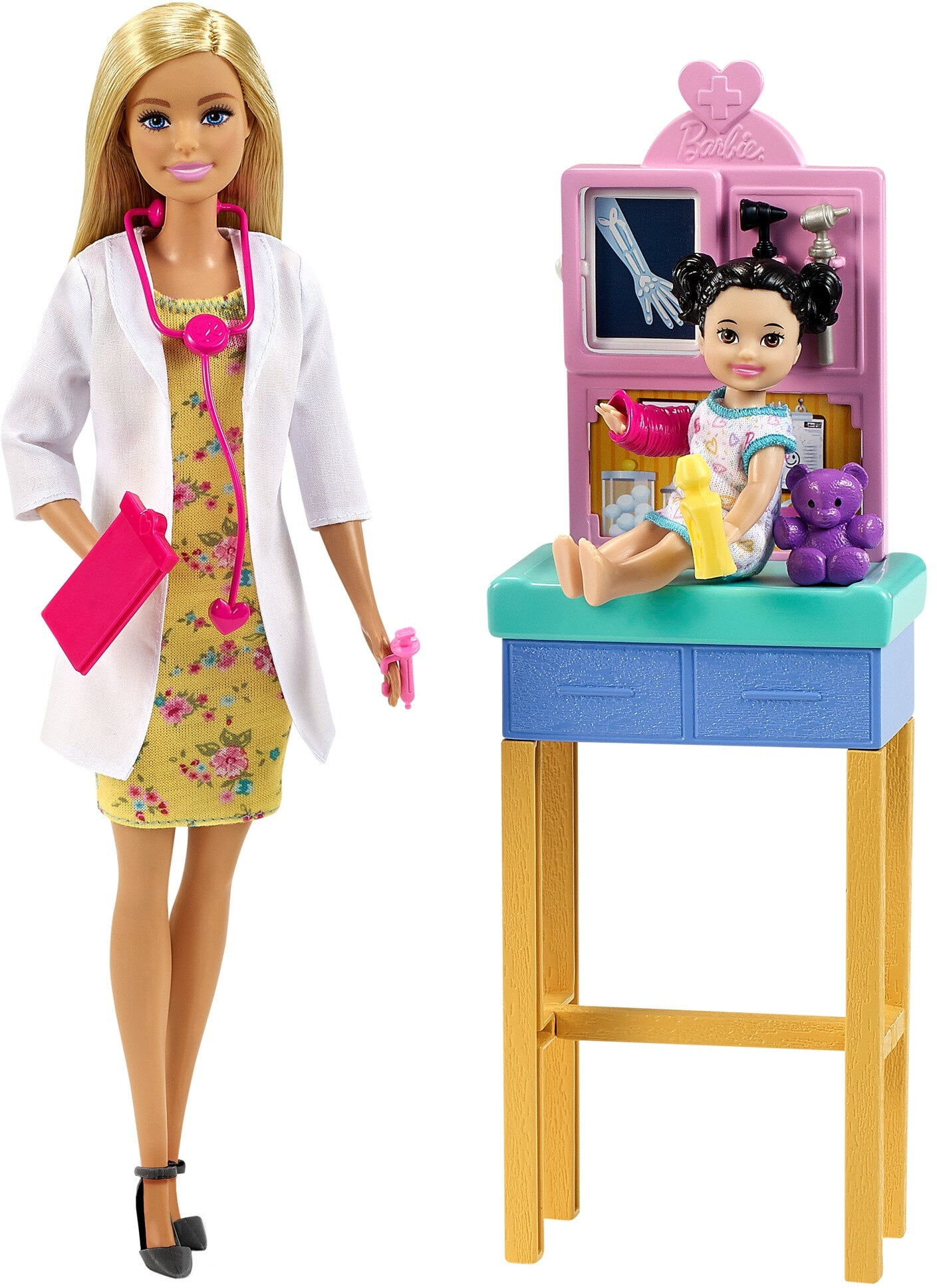 Barbie Careers Pediatrician Playset with Blonde Fashion Doll, 1 Small Doll