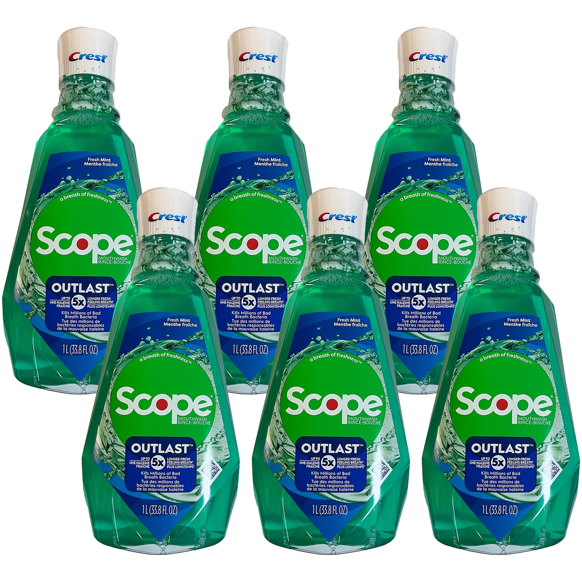 Pack of (6) Crest Scope Outlast Mouthwash, Long Lasting Mint, 33.8 Fluid Ounce