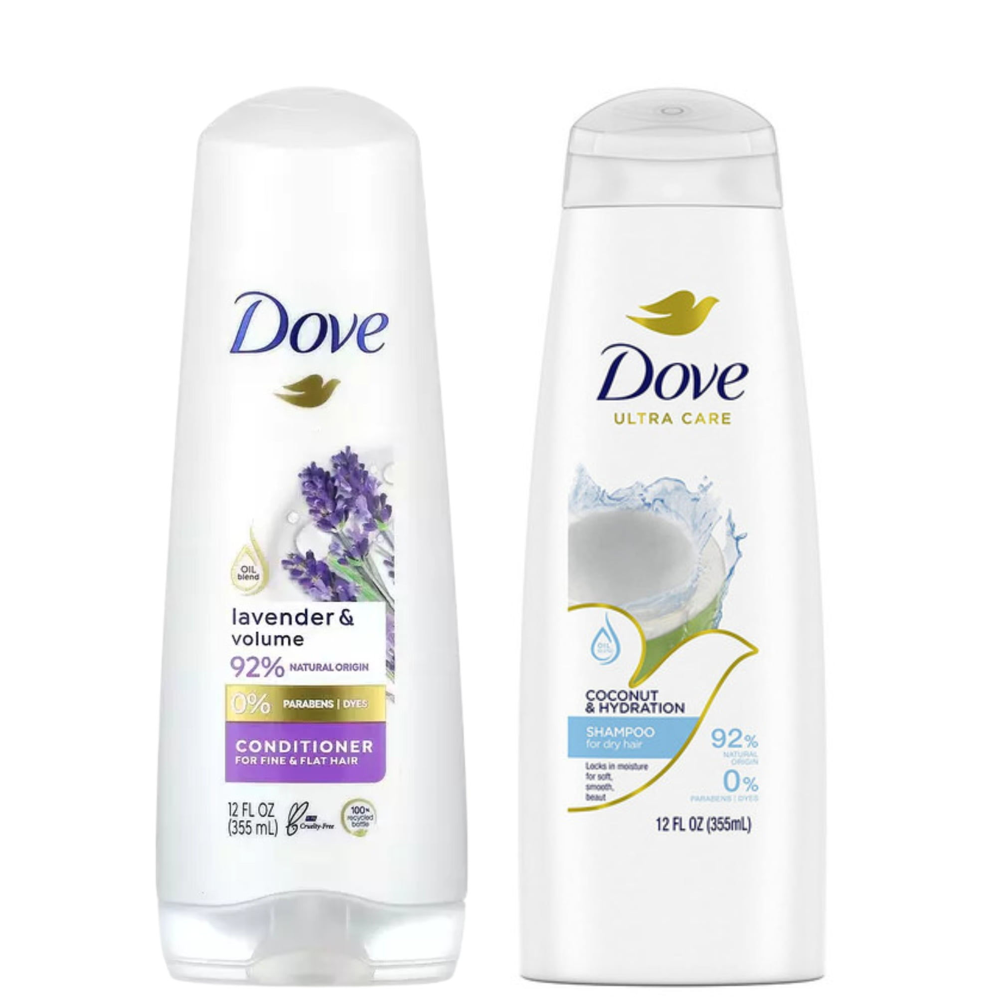 Dove Coconut & Hydration Shampoo & Dove Lavender & Volume Conditioner, 12 oz