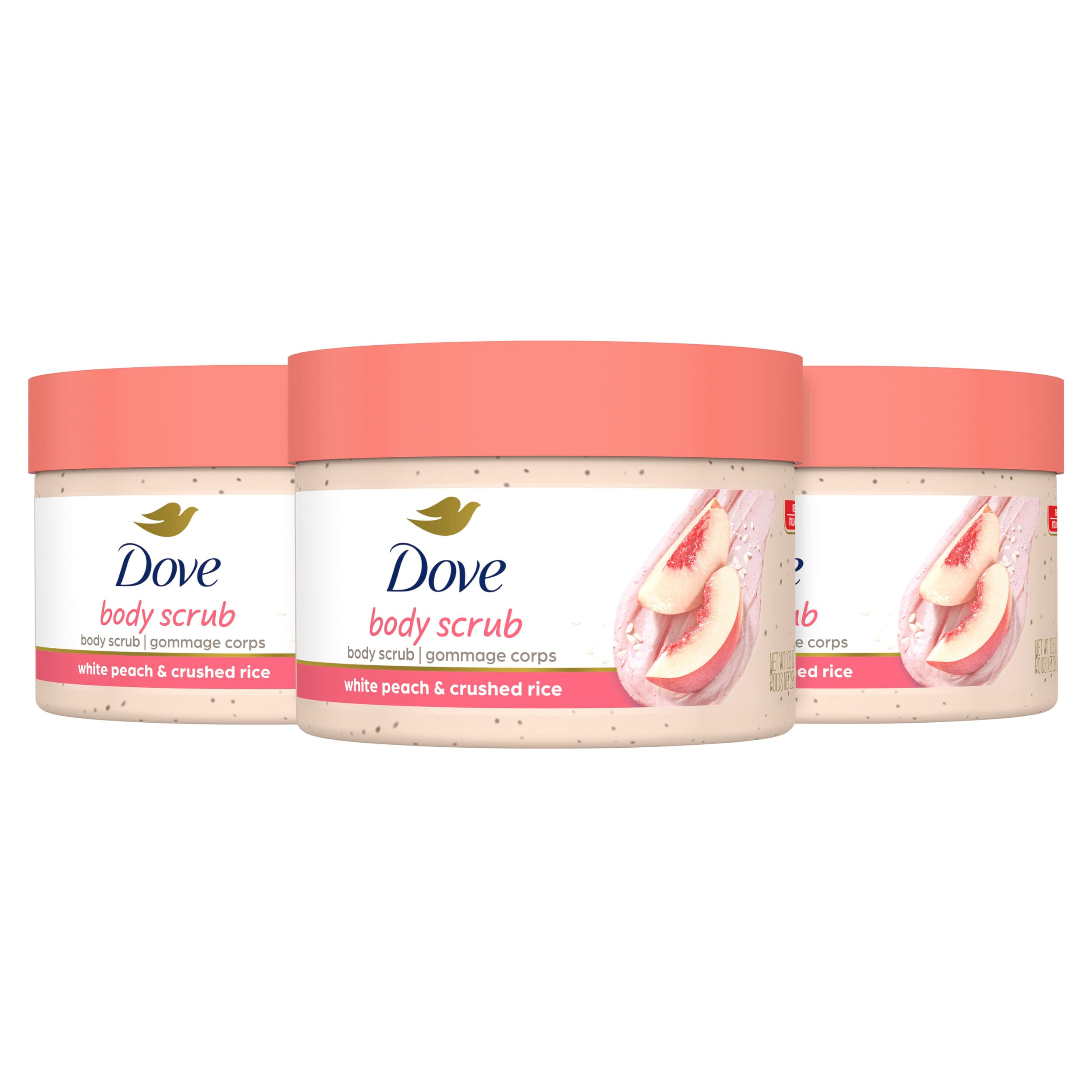 Dove Body Scrub White Peach & Crushed Rice 3 Count for Visibly Silky-Smooth, ...
