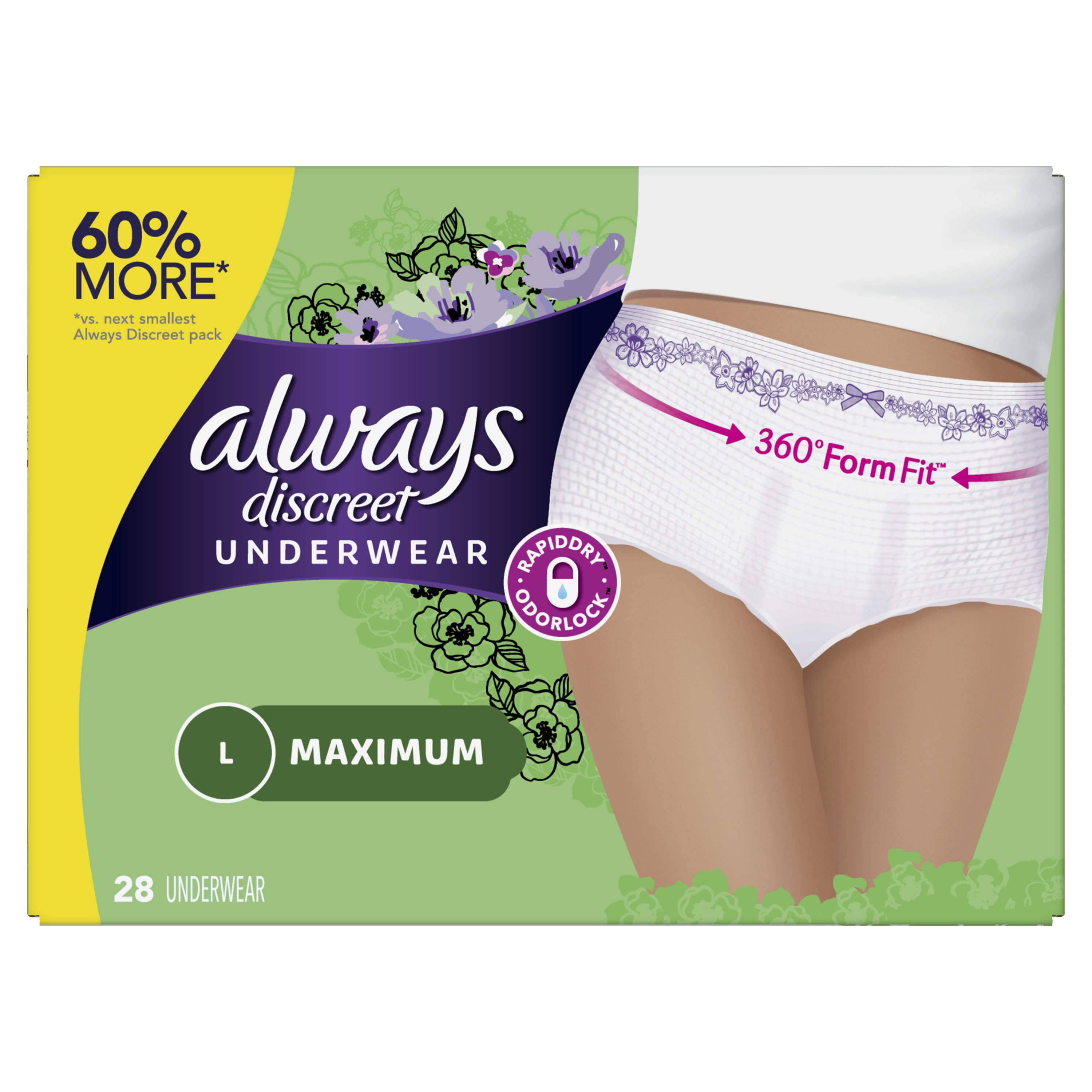 Always Discreet Max Protection Incontinence Underwear, Large, 28 ct | 3 pack of