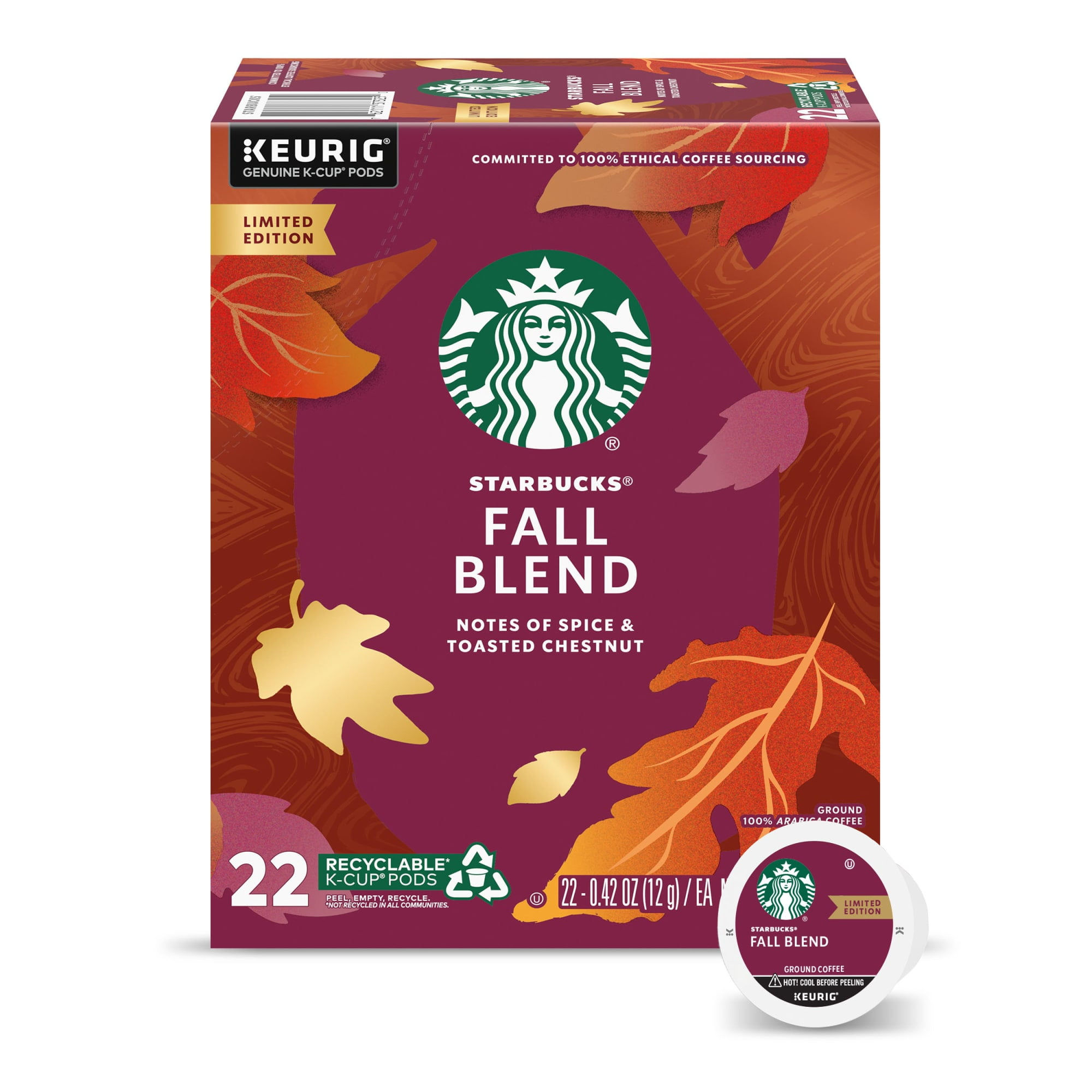 Starbucks Fall Blend, Medium Roast Coffee, Keurig K-Cup Coffee Pods, 22 Count