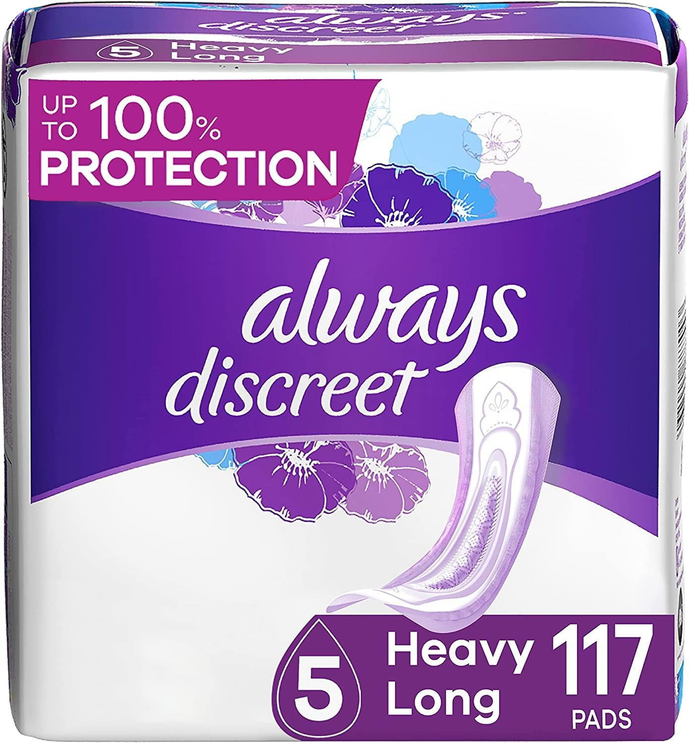 Always Discreet, Incontinence & Postpartum Pads For Women, Size 5 Drops, Heavy