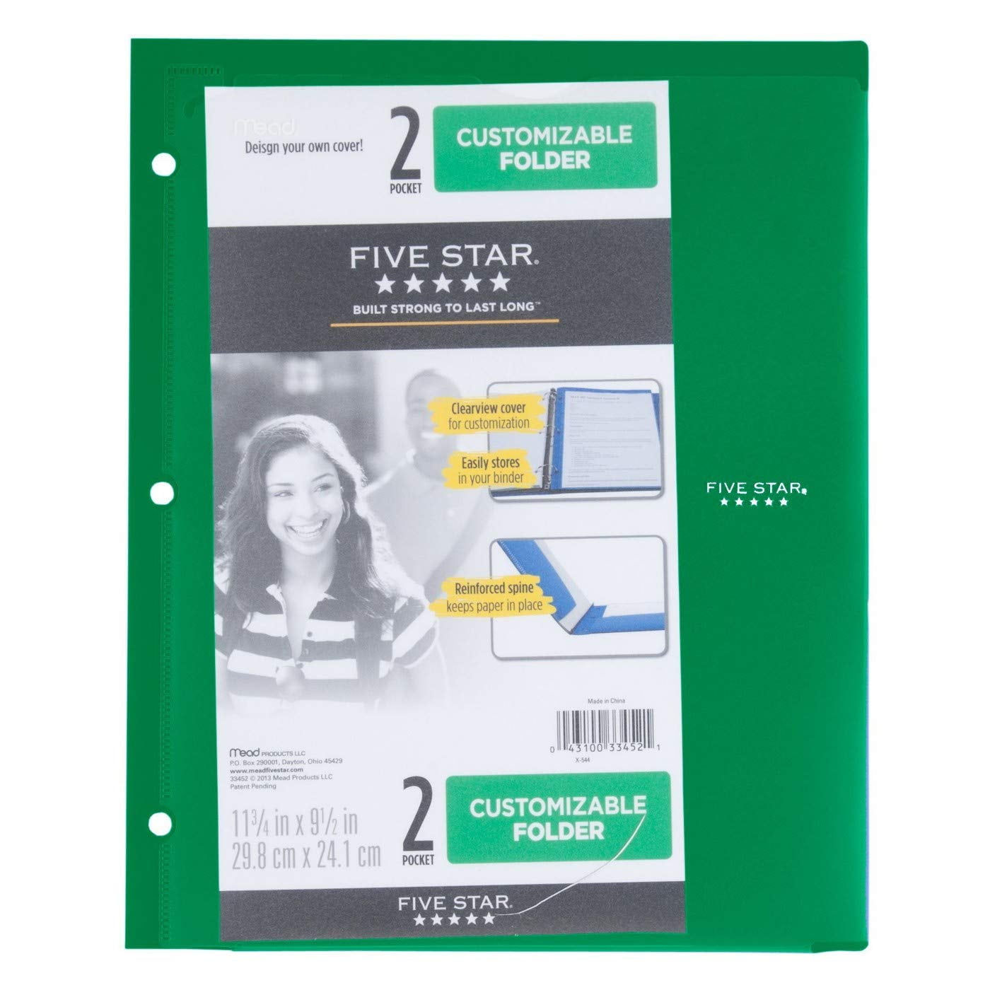 Customizable Plastic Folder 2 Pocket,3 Holes - Five Star/No PRONGS/Size