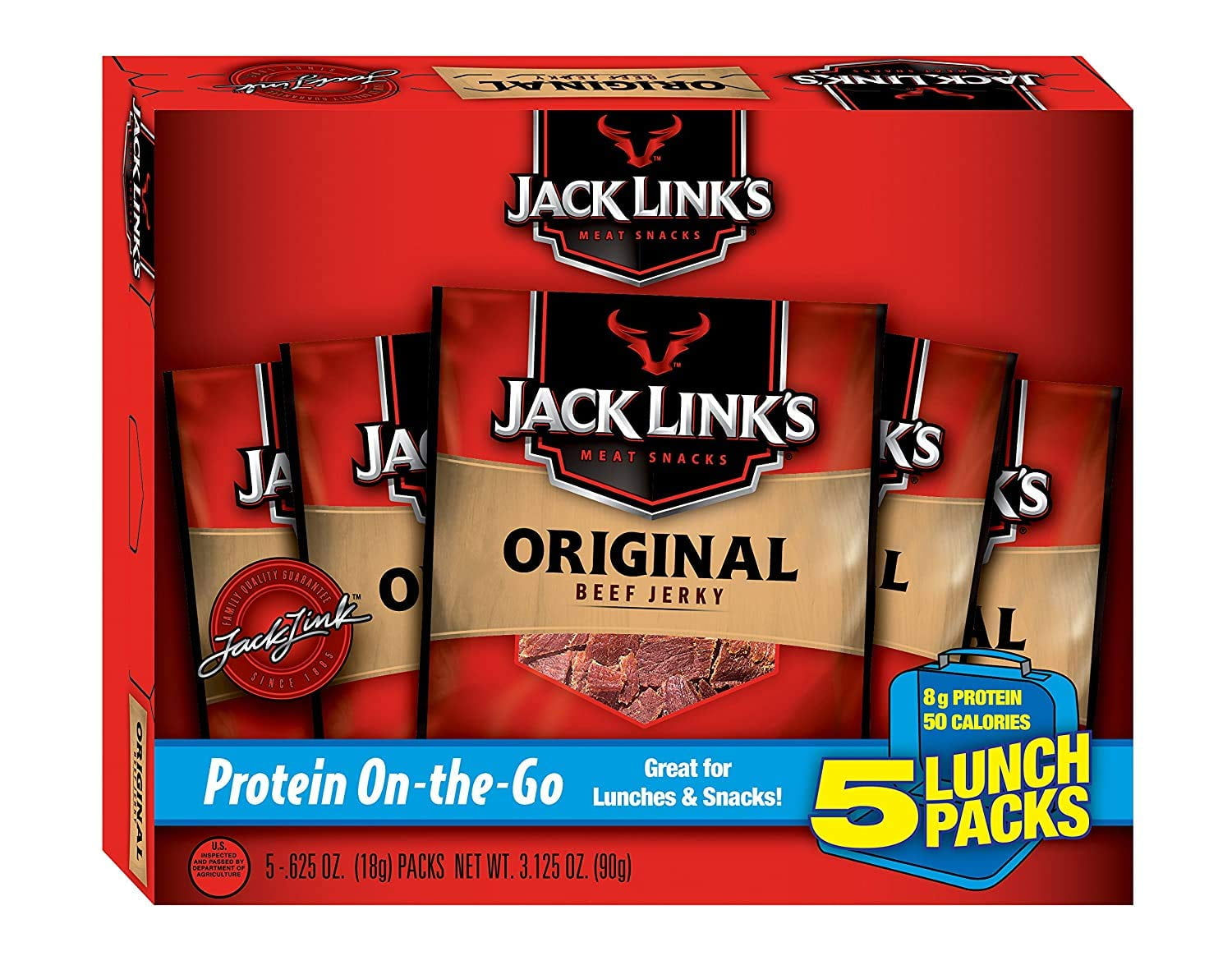 Jack Link's Beef Jerky STF9 5 Count Multipack, Original, 0.625 oz. Bags -