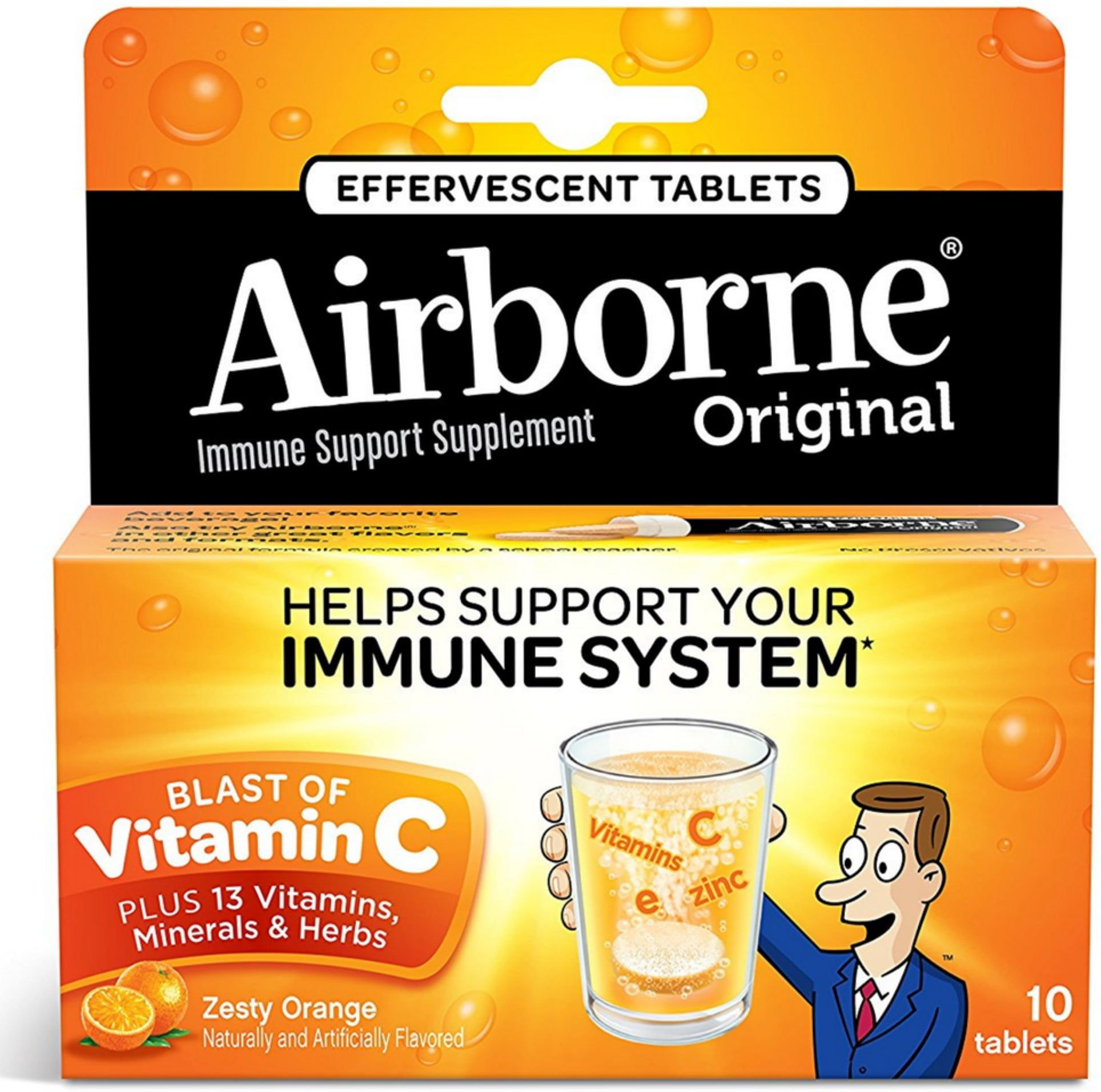 6 Pack - Airborne Zesty Orange Effervescent Tablets, 1000mg of Vitamin C -