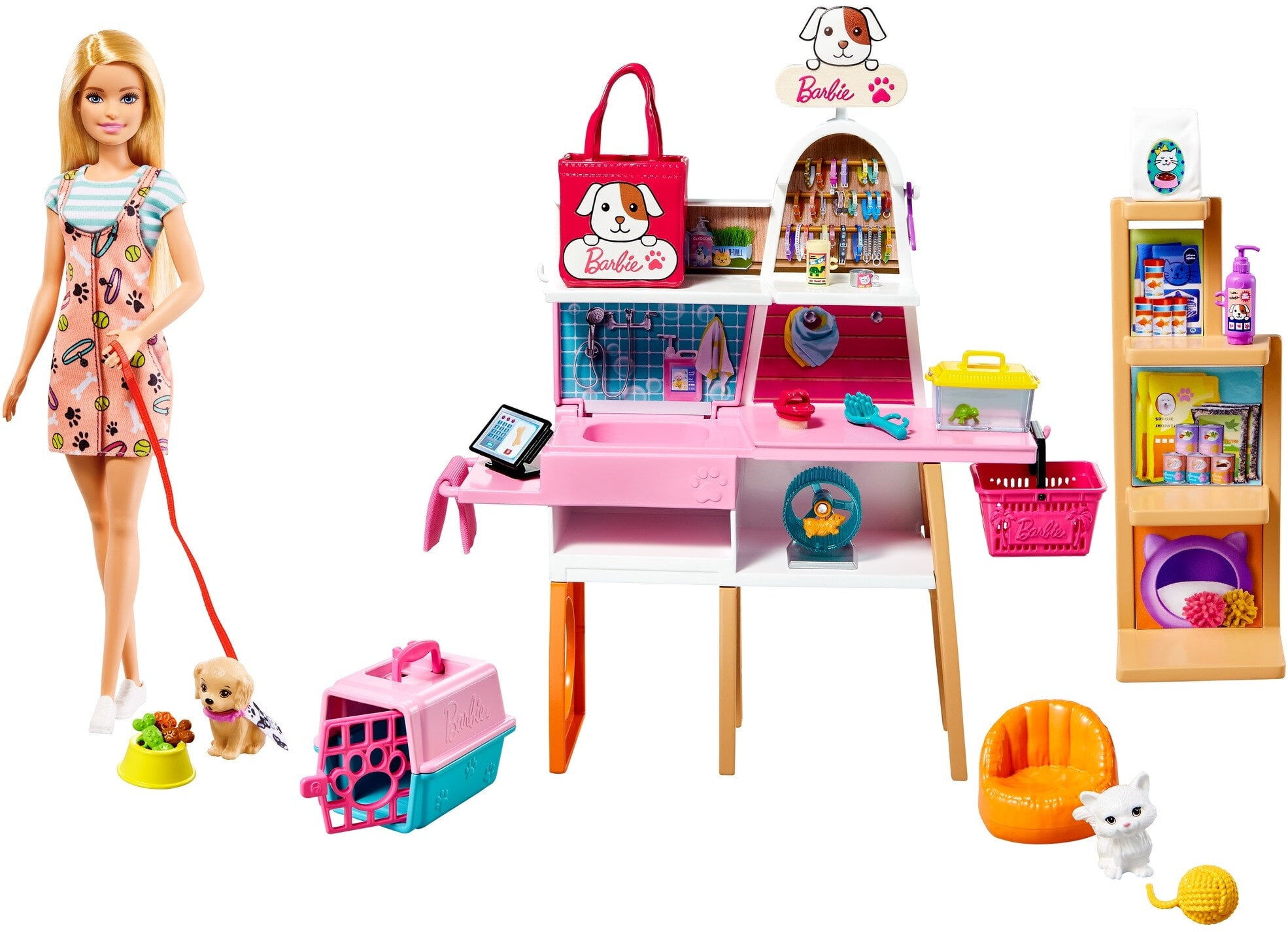 Barbie Doll and Pet Boutique Playset with 4 Pets, 20+ Themed Accessories and