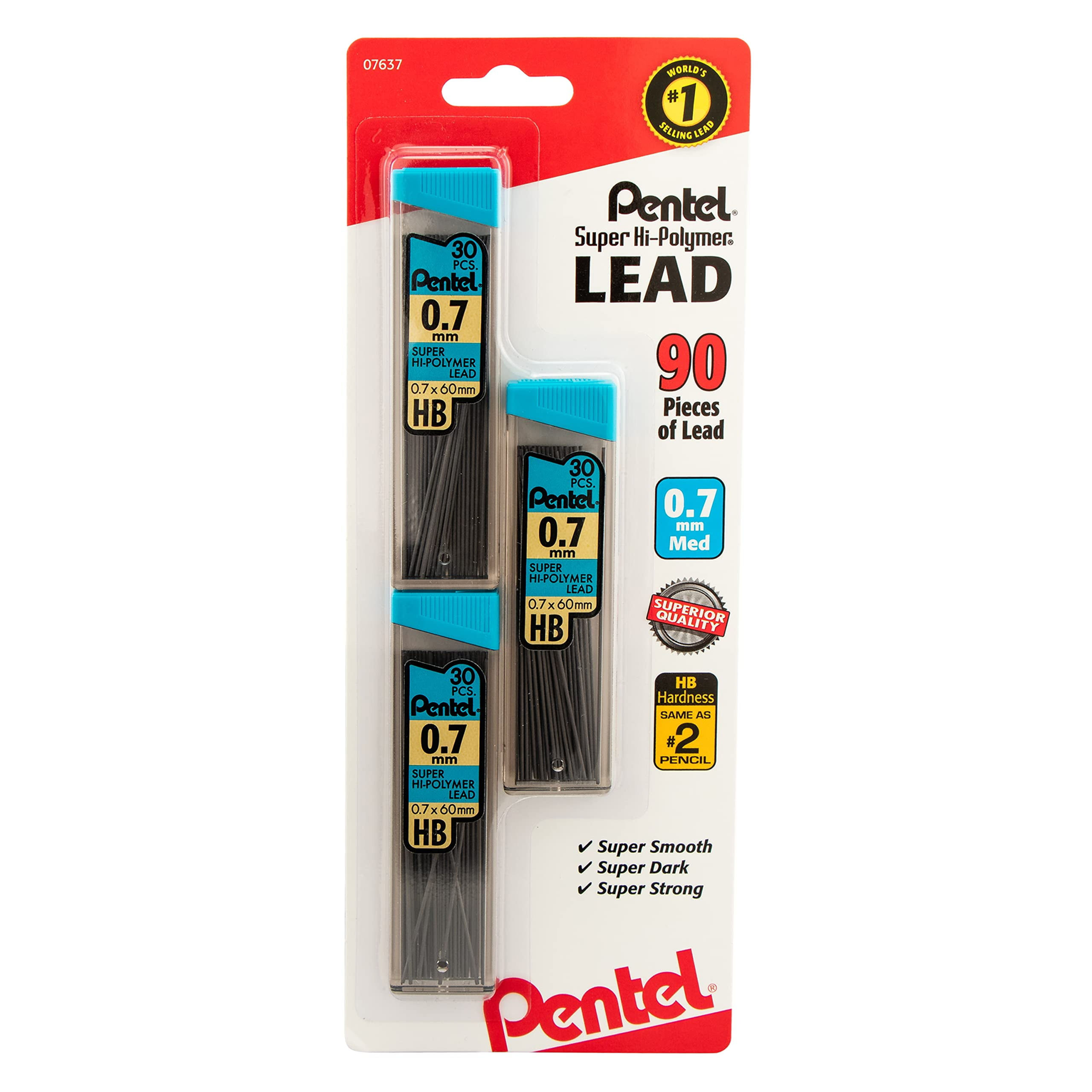 Pentel Super Hi-Polymer Lead Refill (0.7mm) Medium, HB, 30 Pcs/Tube 3-Pk