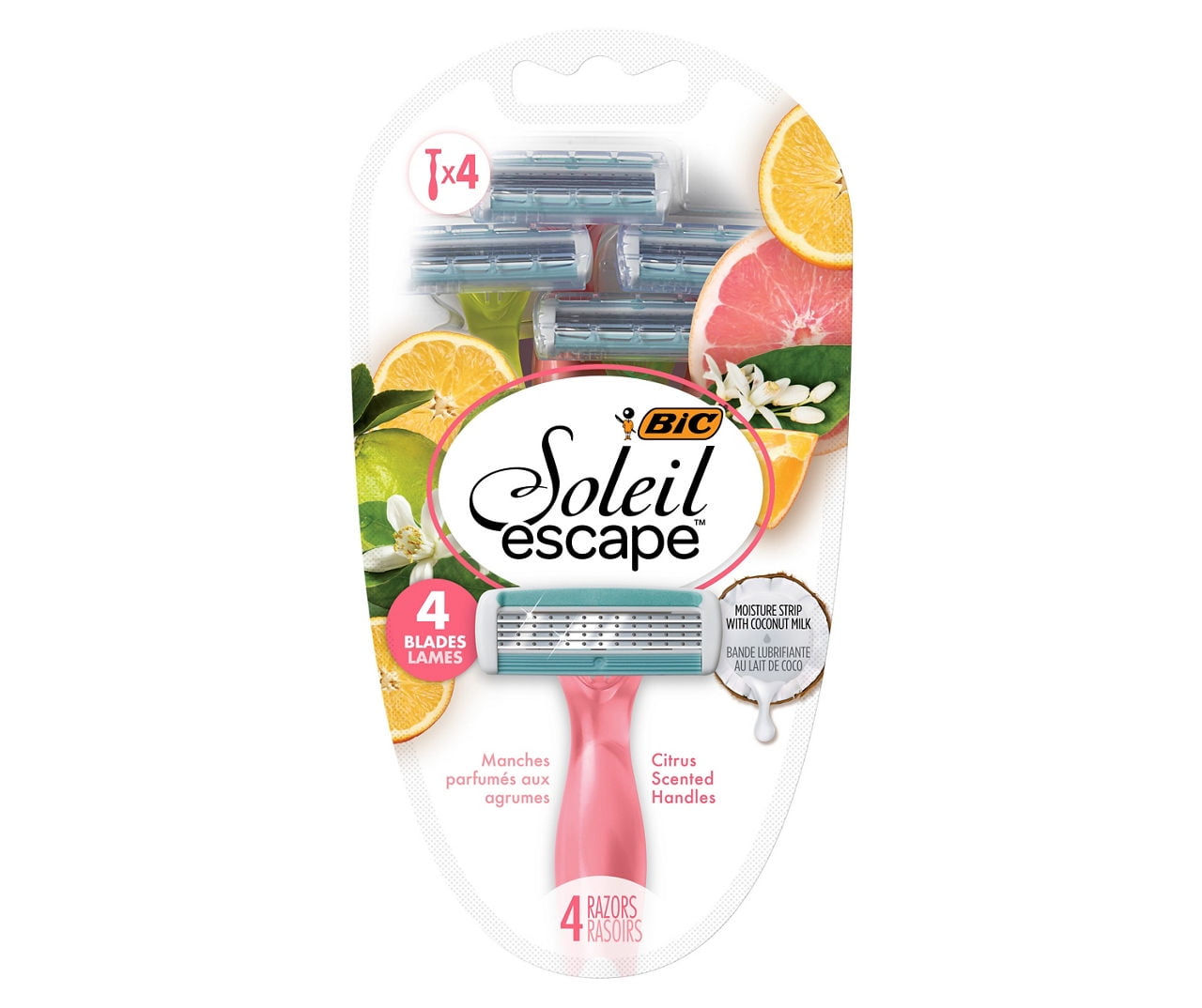 Bic Soleil Escape 4-Blade Citrus-Scented Handle Disposable Razors, 4-Pack