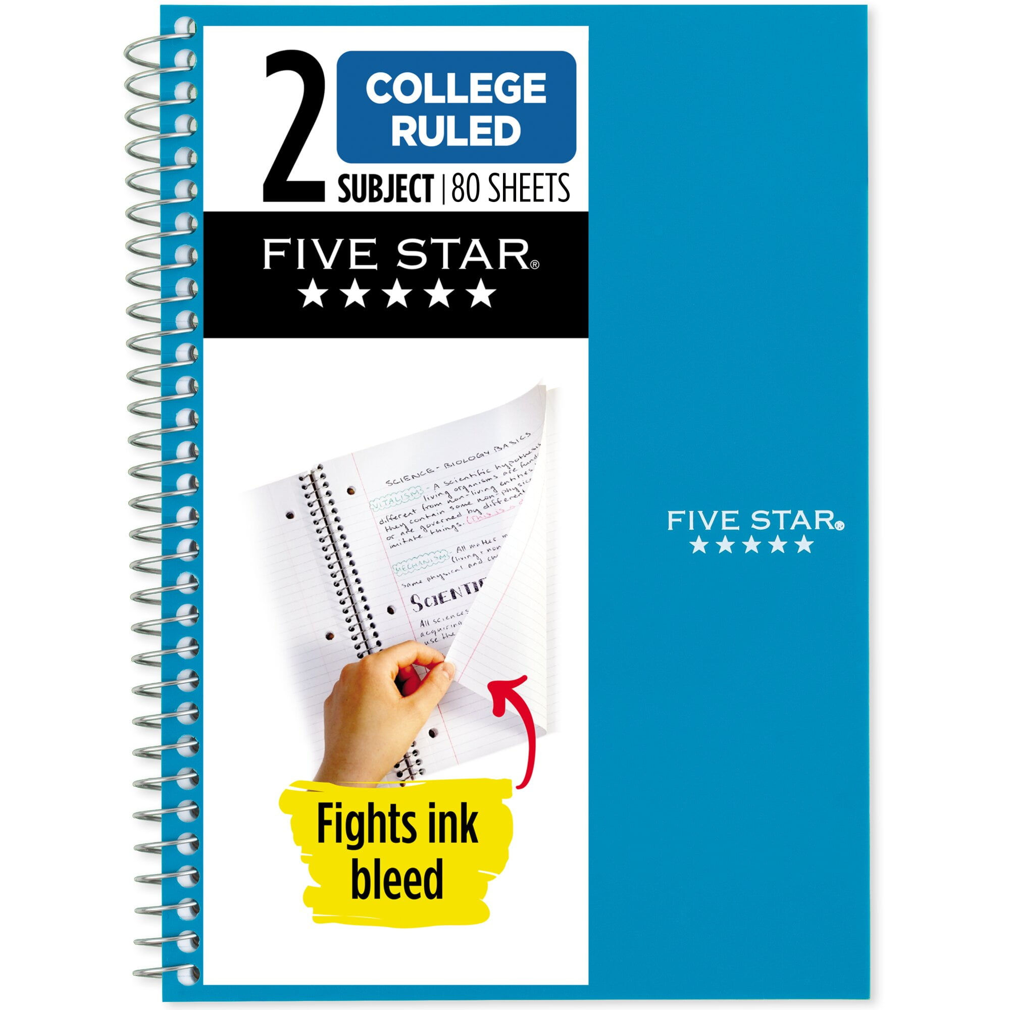 Five Star Spiral Notebook 2 Subject College Ruled 6 x 9 12 Tidewater Blue -