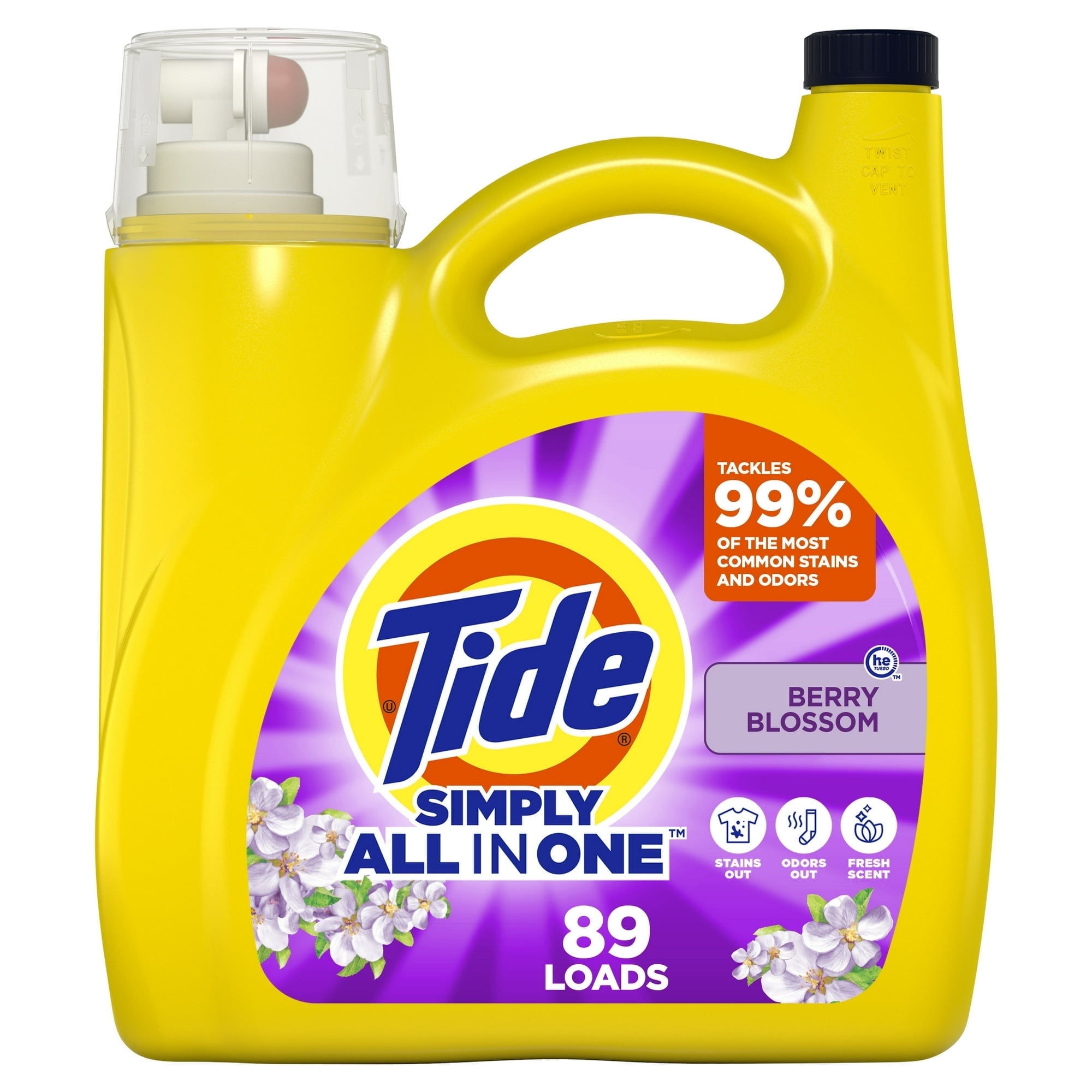 Tide Simply Liquid Laundry Detergent, Berry Blossom, 89 Loads 117 fl oz (2