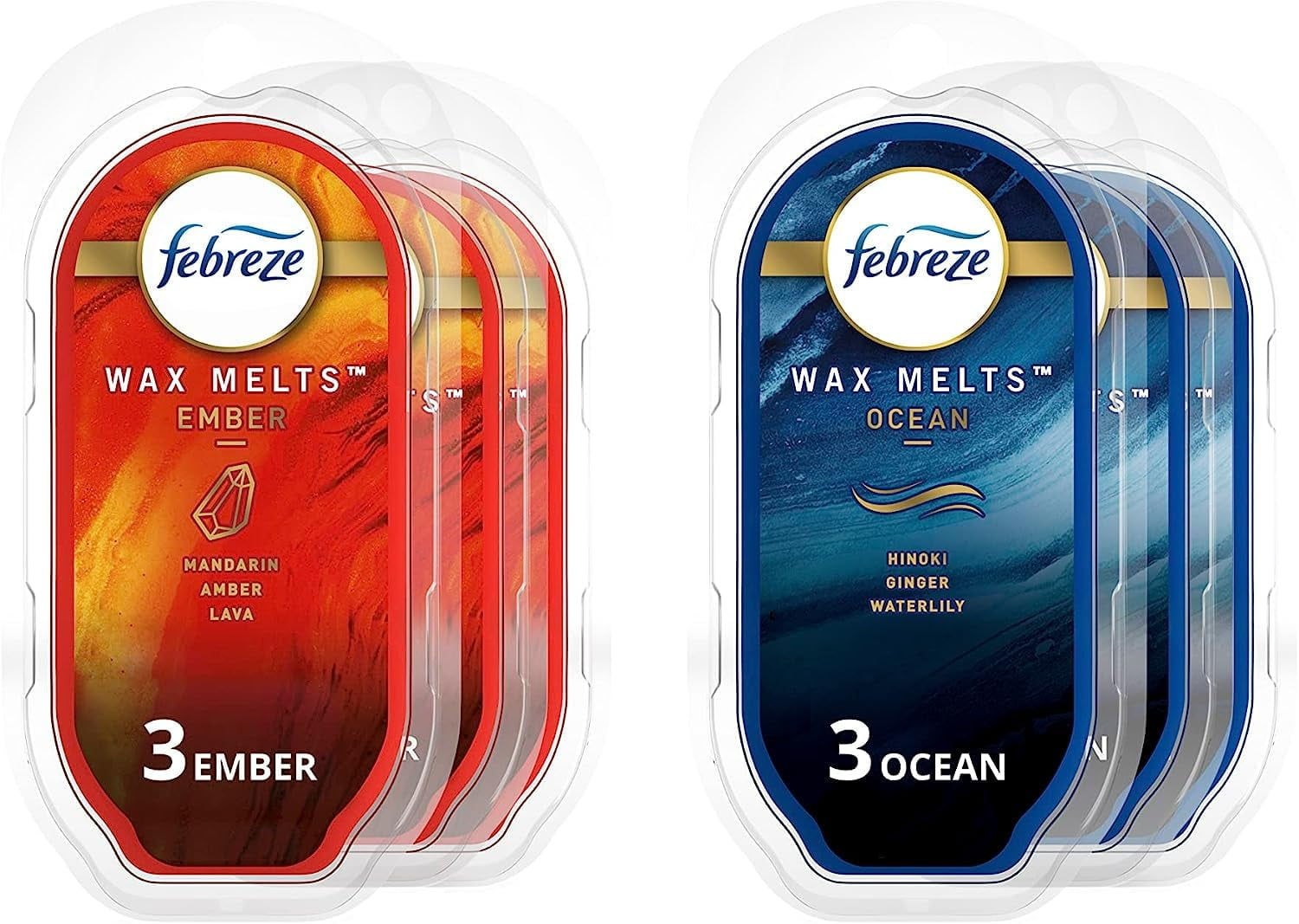Febreze Wax Melts, Wax Melt Warmer Cubes, Wax Warmer Cubes, Pack of 6, 3 Ocean