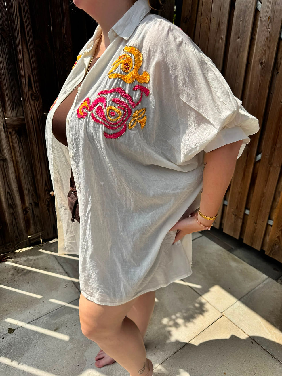 Thumbnail: Oversized Boho Sequin Blouse Tunic – One Size up to EU 48/50 – Pink & Orange
