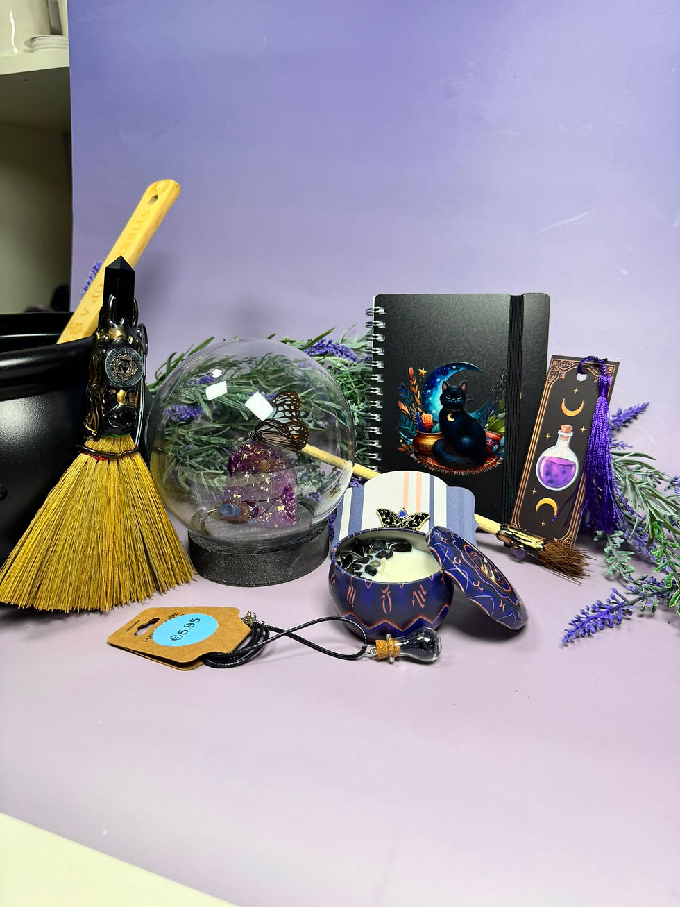 Thumbnail: Dark Academia Witch Gift Set • Taxidermy Butterfly Dome • Aura Amethyst Cry