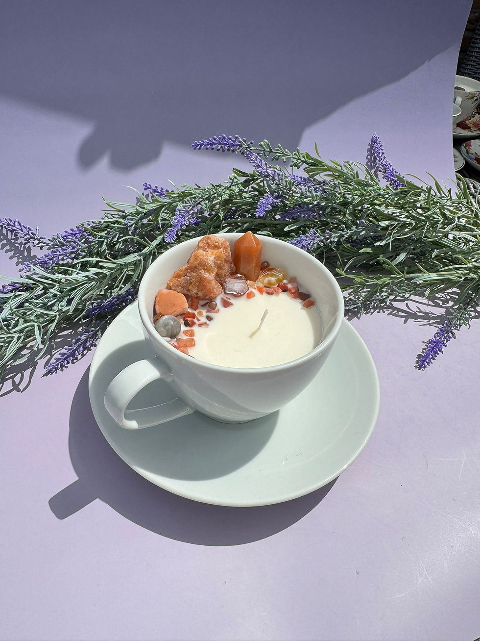 Thumbnail: Sunstone & Carnelian Crystal Candle with Saucer | Honey & Propolis