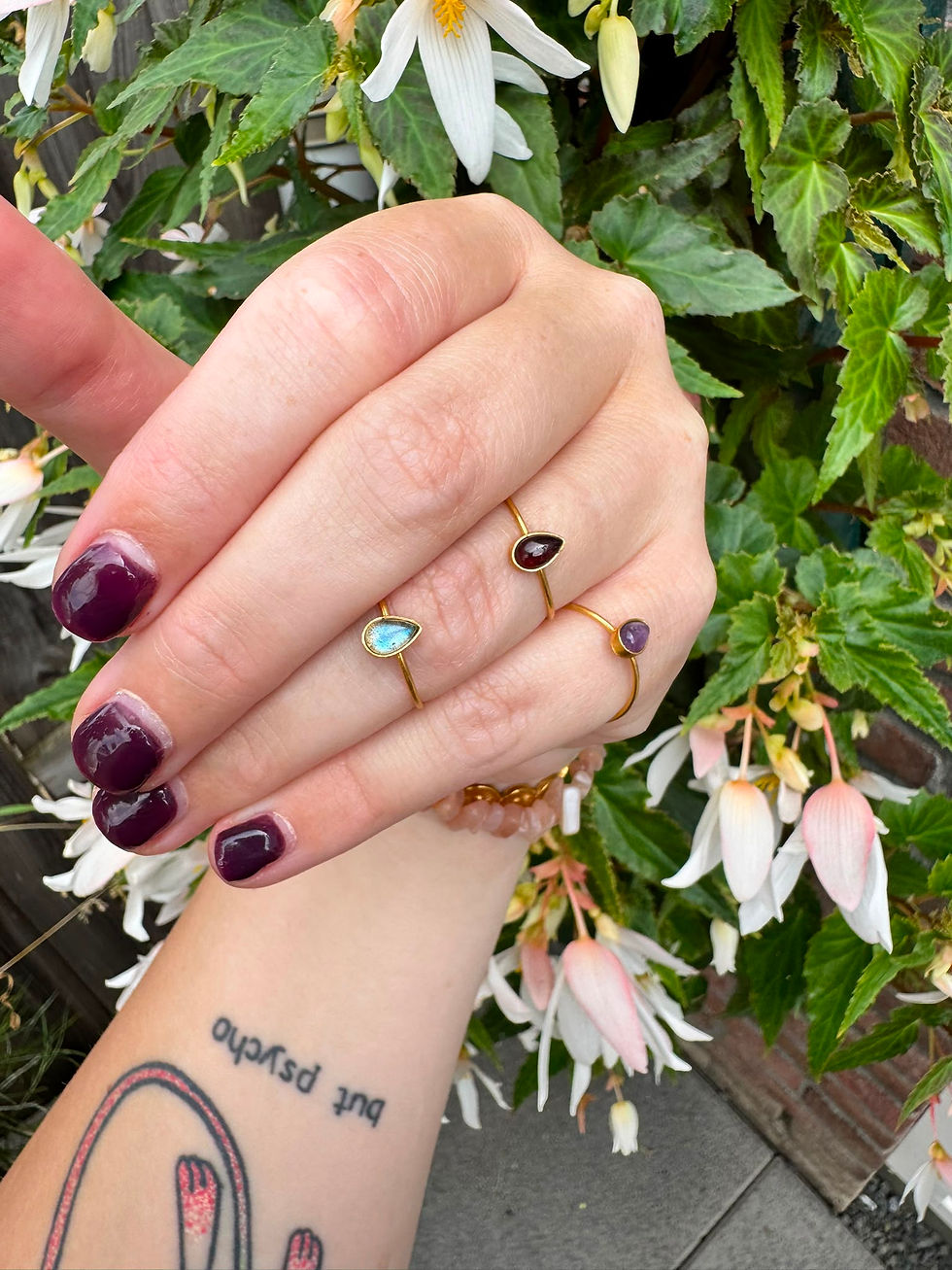 Thumbnail: Amethyst Teardrop Ring, 925 Sterling Silver Gold Plated Ring, Purple Gemstone