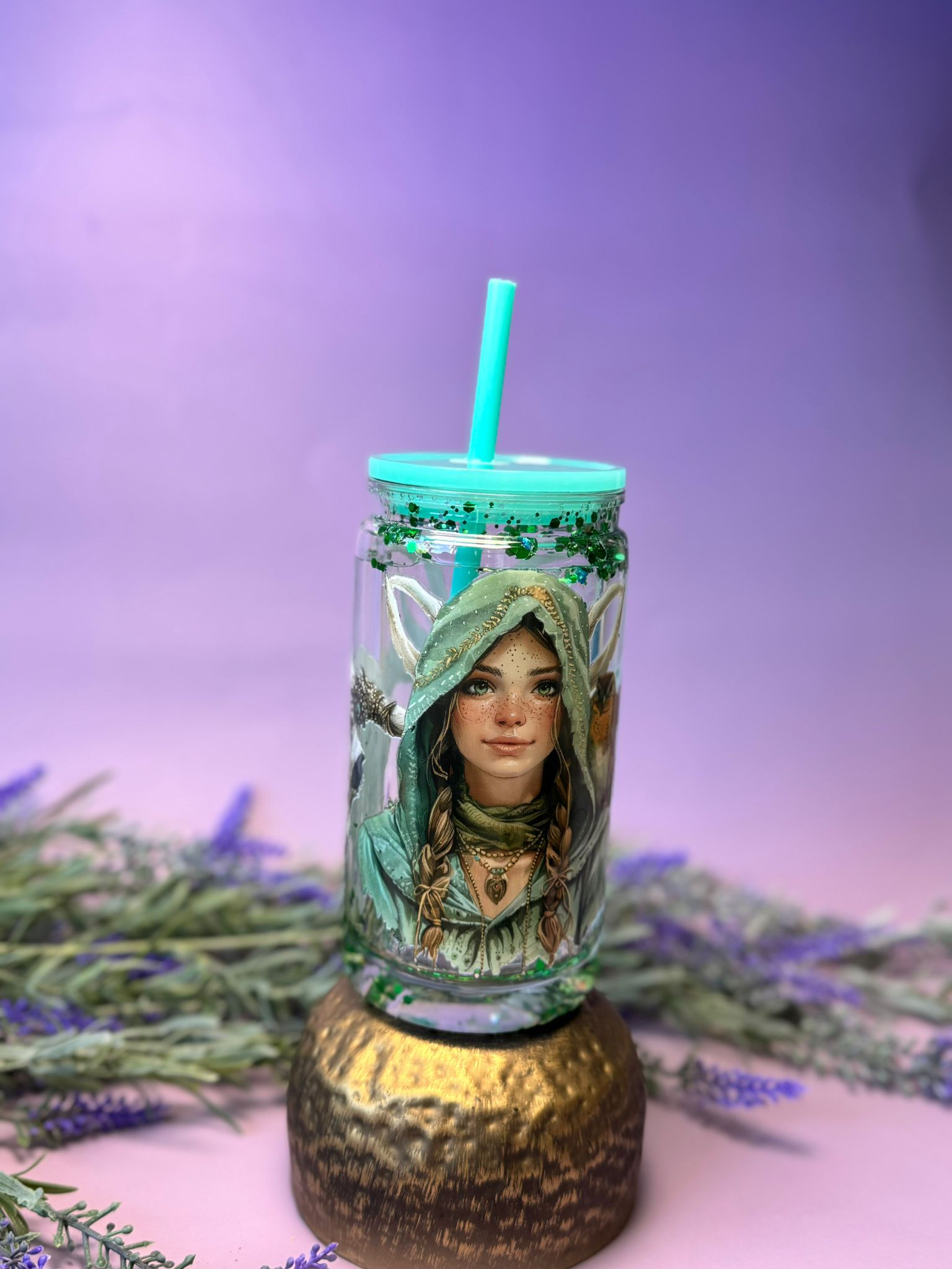Forest Witch Snowglobe Tumbler Fairycore Glitter Cup