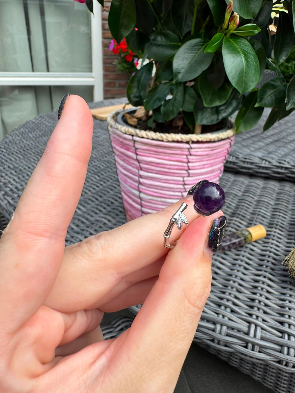 Thumbnail: Adjustable Stainless Steel Amethyst Sphere Ring – Natural Crystal Ring – Crystal