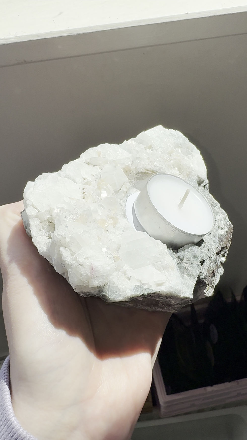 Thumbnail: Raw Apophyllite Candle Holder from Nasik | Sparkling Crystal Cluster Tea Light