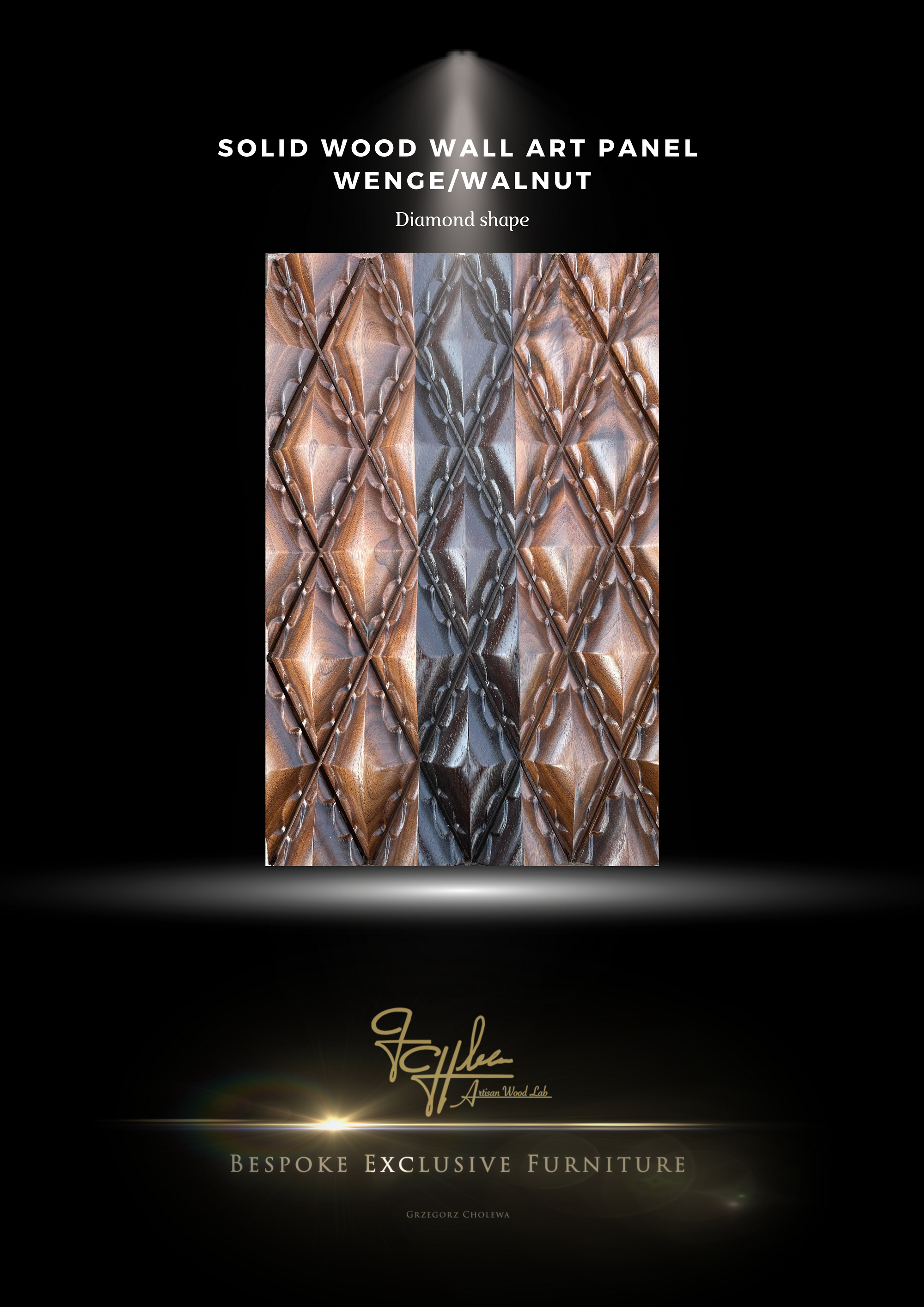 Solid Wood Wall Art - Diamond Shape (no brass)