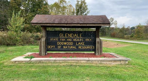 Glendale entry sign that says "Glendale State Fish & Wildlife Area, Dogwood Lake, Department of Natural Resources"