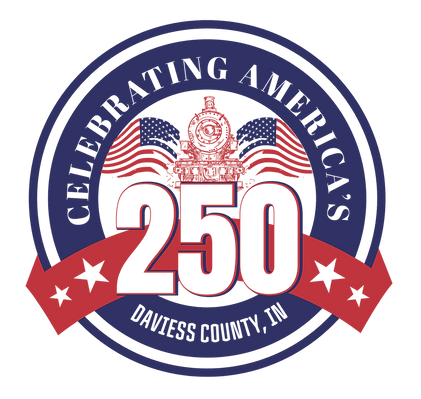 Logo that says "Celebrating America's 250th Daviess County, IN"
