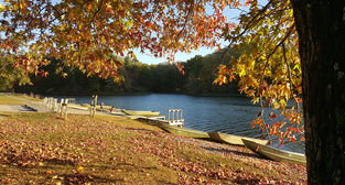 Image of Glendale with boats on bank of lake