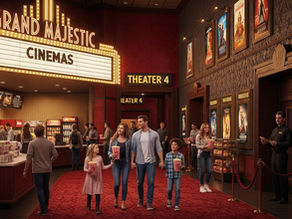 Recreación artística de personas entrando en una sala de cine para ver el estreno de la película