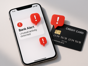 Ilustración de un móvil y una tarjeta bancaria rodeados de alertas de seguridad representando estafas con IA durante el Black Friday 2025.