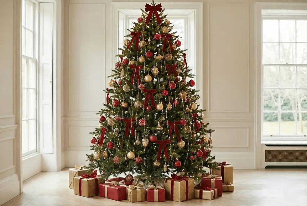 Luces colocadas en líneas verticales dentro de un árbol de Navidad usando el truco viral de TikTok.