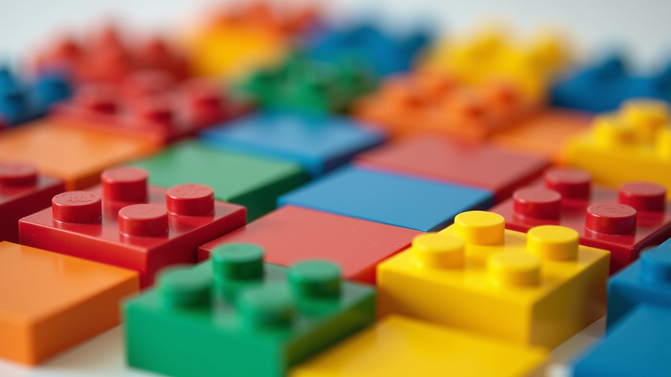 Close-up view of colorful building blocks arranged in a circle