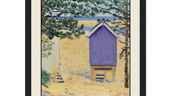 Wells-next-the-Sea Beach Hut Museum Quality Print A4 Black Wooden Framed