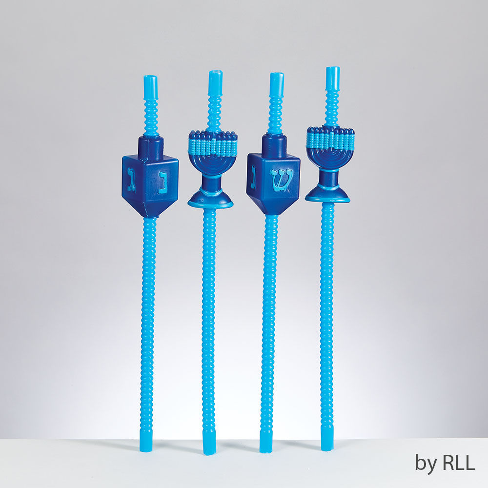 Set of 4 Chanukah Straws with Dreidels and Menorahs