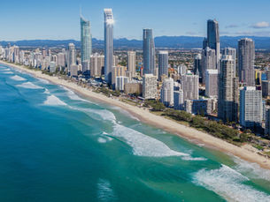 Aerial view of Gold Coast near Brisbane Airport – ideal destination for travellers booking car hire with Simba Car Hire.