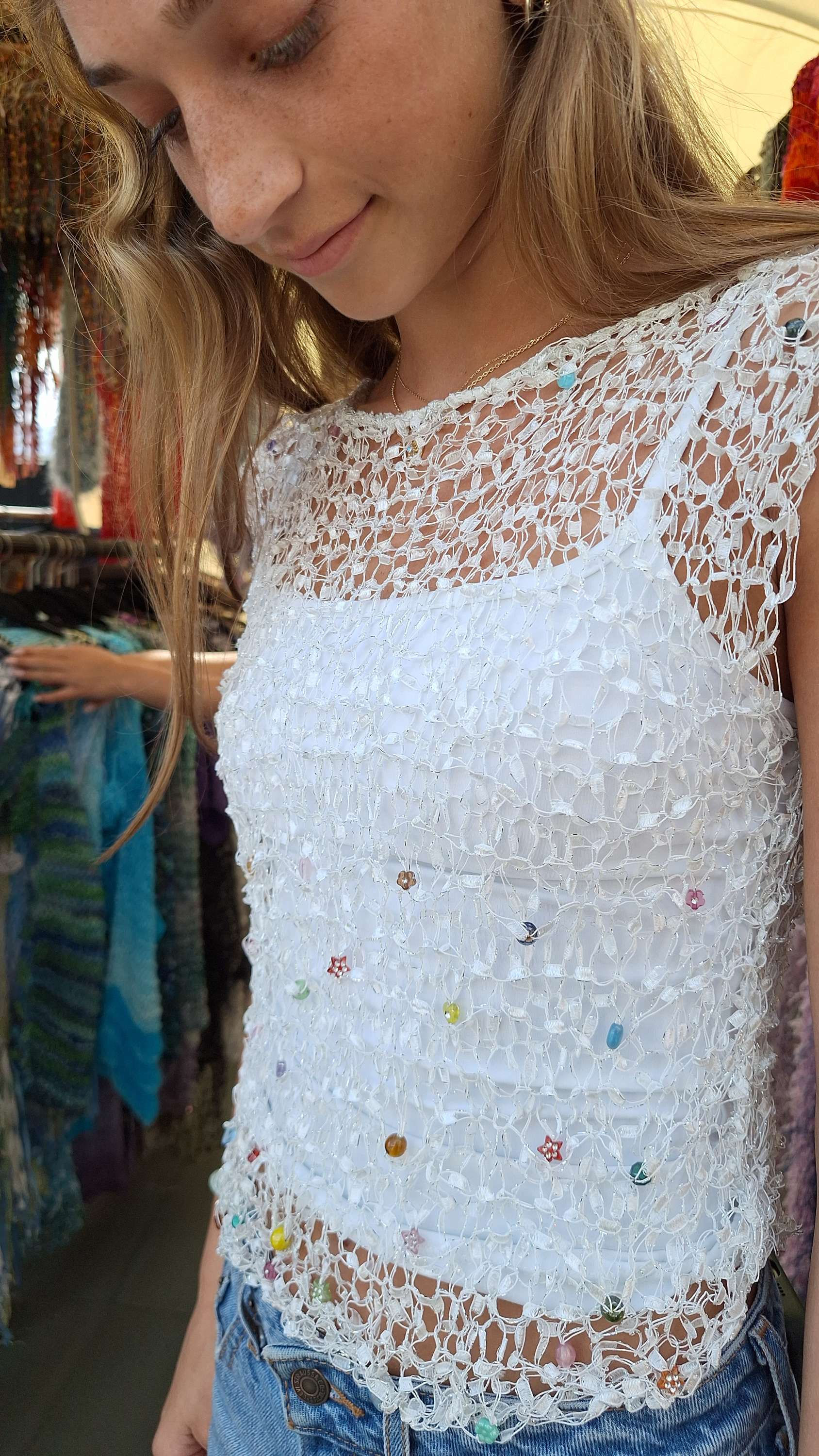 White Beaded Top