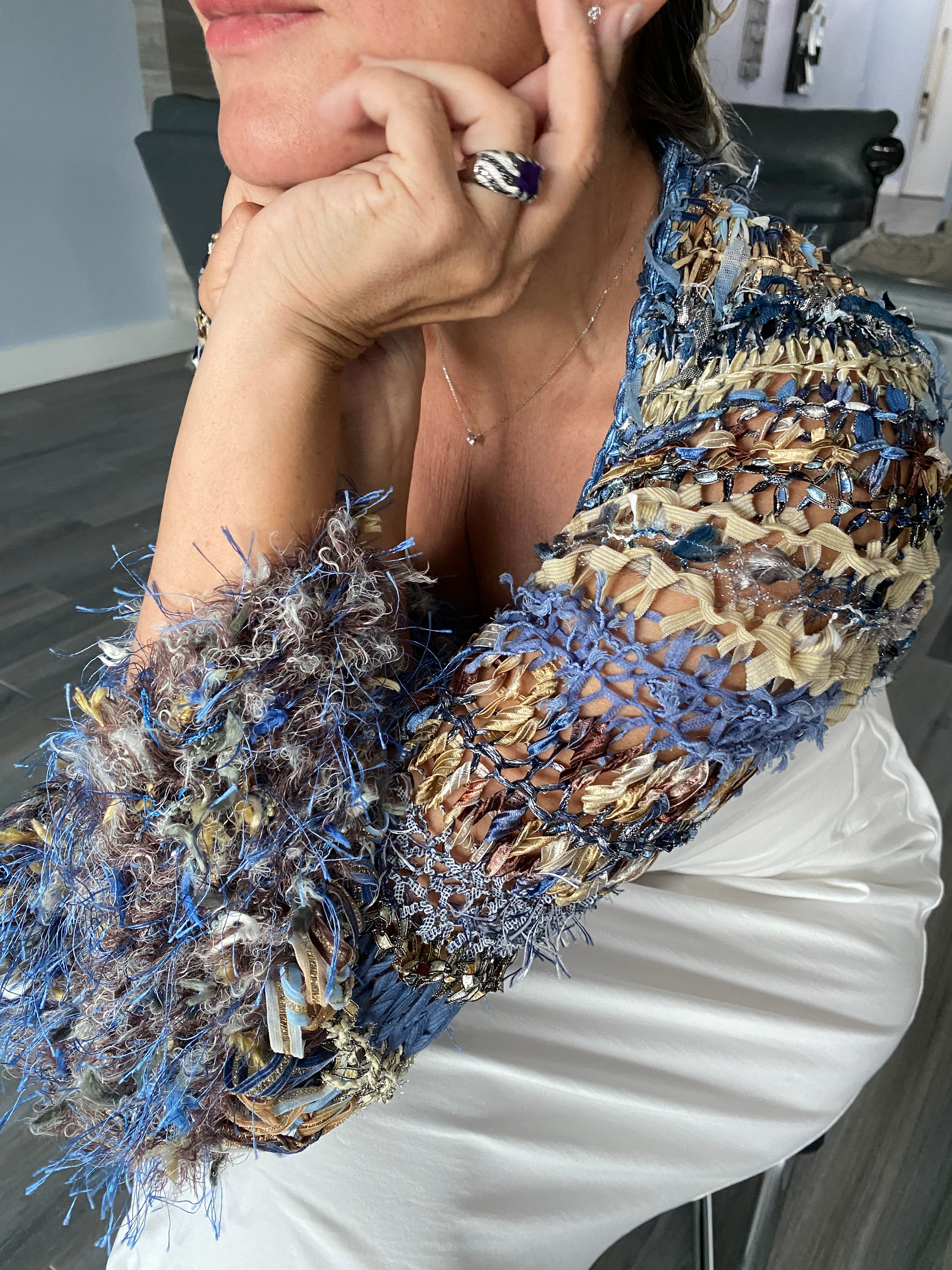 Denim Beige Shoulder Shrug 