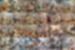 Biblical scenes: Daniel in lions' den, Jonah and whale, Jesus walking on water