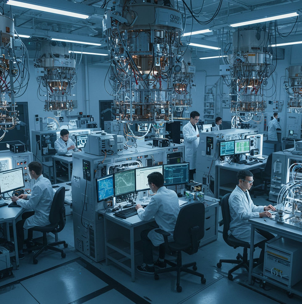 A room filled with scientists and quatum computers