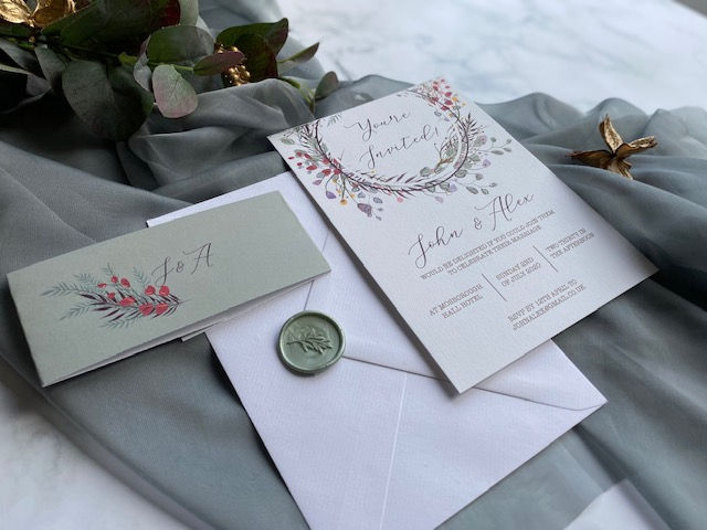Thumbnail: Winter floral wreath invitation