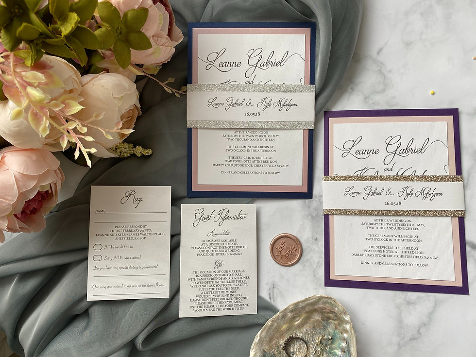 Thumbnail: Navy and pink calligraphy wedding invite