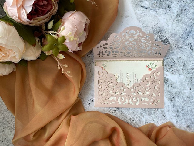 Thumbnail: Blush love laser cut invitation