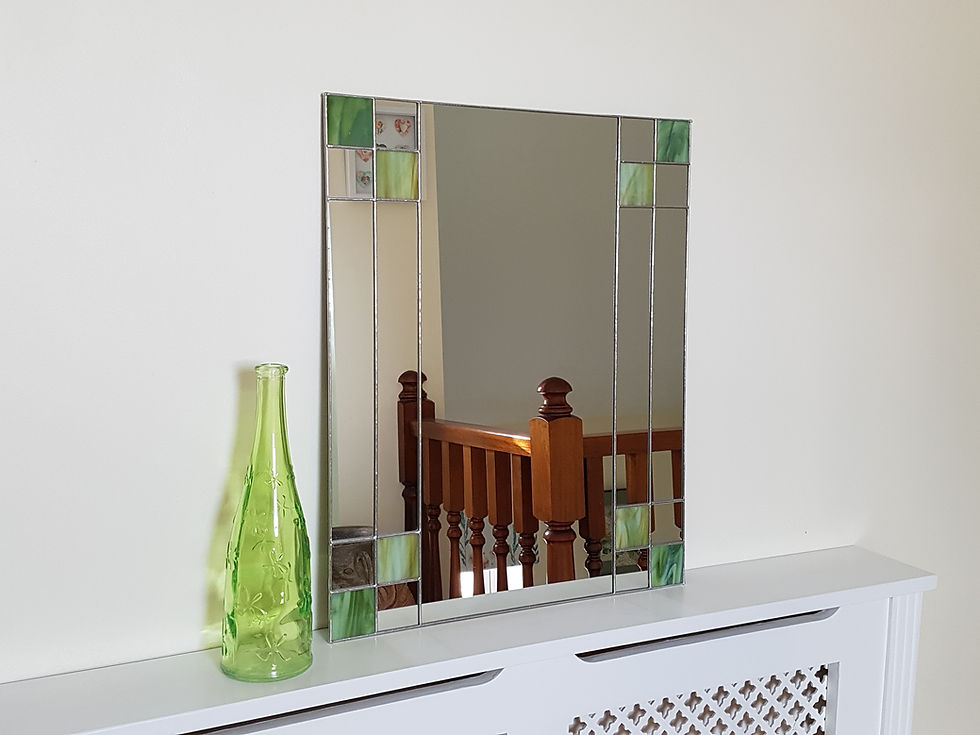 Thumbnail: Art Deco mirror with green stained glass inserts