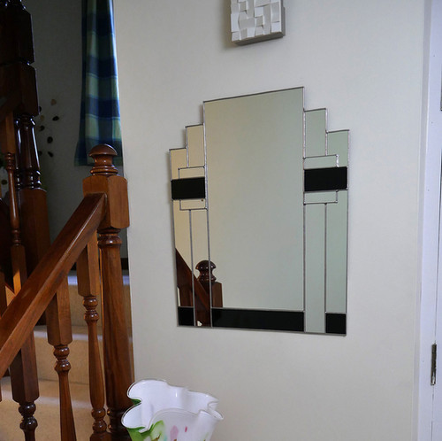 Art Deco Bathroom Mirror - Rectangular in Black Stained Glass ...