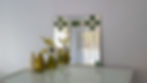 1930s style square green and cream stained glass mirror