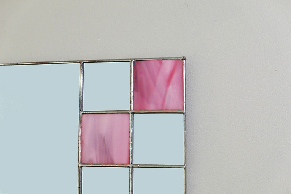 Thumbnail: Art Deco mirror showing detail of pink stained glass